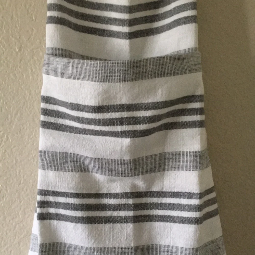 World Market Apron India 100% Cotton Farmhouse White Blue Stripe 29